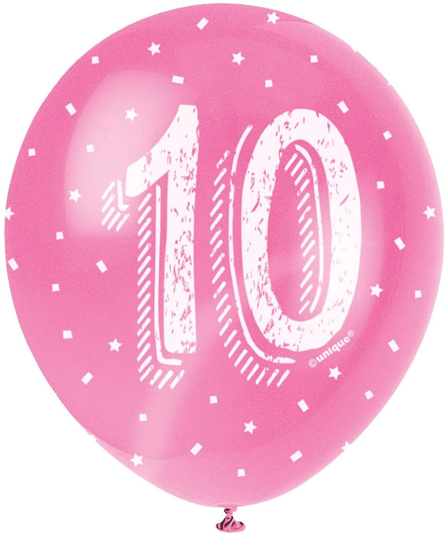 Pearlised Latex Assorted Number 10 Birthday Balloons, Pack of 5