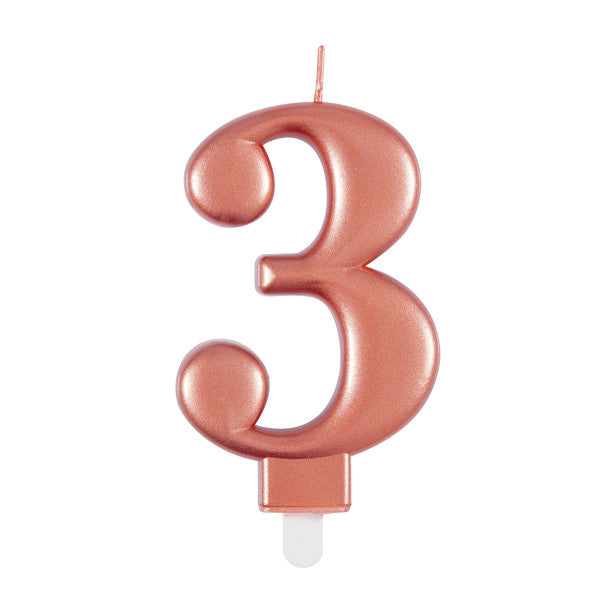 Metallic Rose Gold Number 3 Birthday Candle