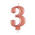 Metallic Rose Gold Number 3 Birthday Candle