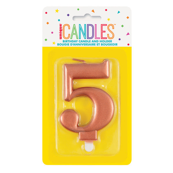 Metallic Rose Gold Number 5 Birthday Candle