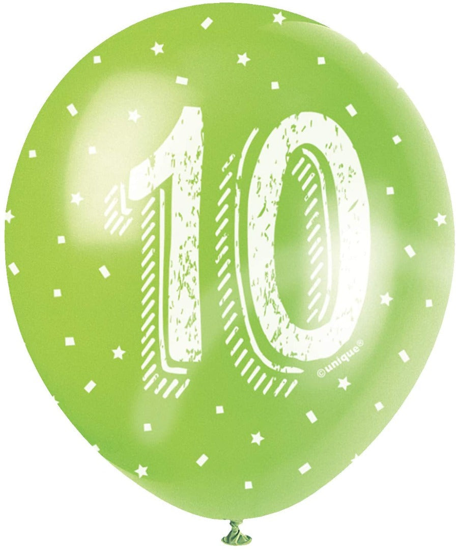 Pearlised Latex Assorted Number 10 Birthday Balloons, Pack of 5