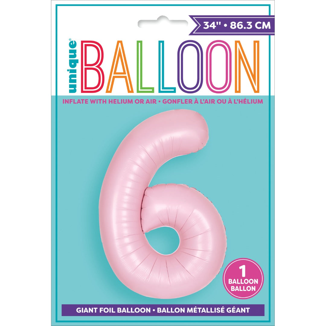 Matte Lovely Pink Number 6 Shaped Foil Balloon 34''