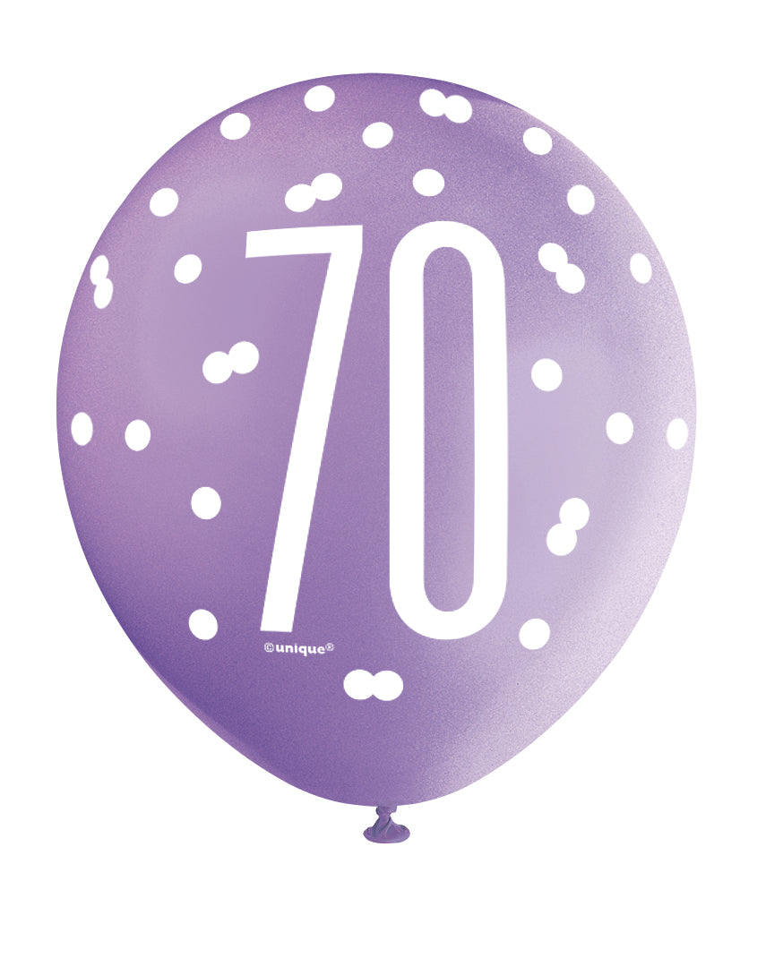 Pink Glitz 70th Birthday Latex Balloons 6pk