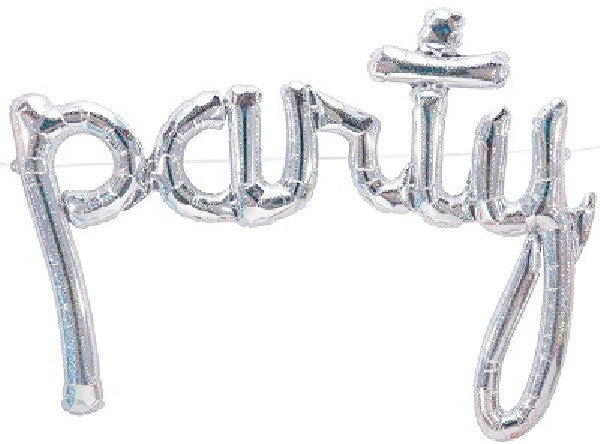Iridescent Silver 'Party' Script Balloon Banner
