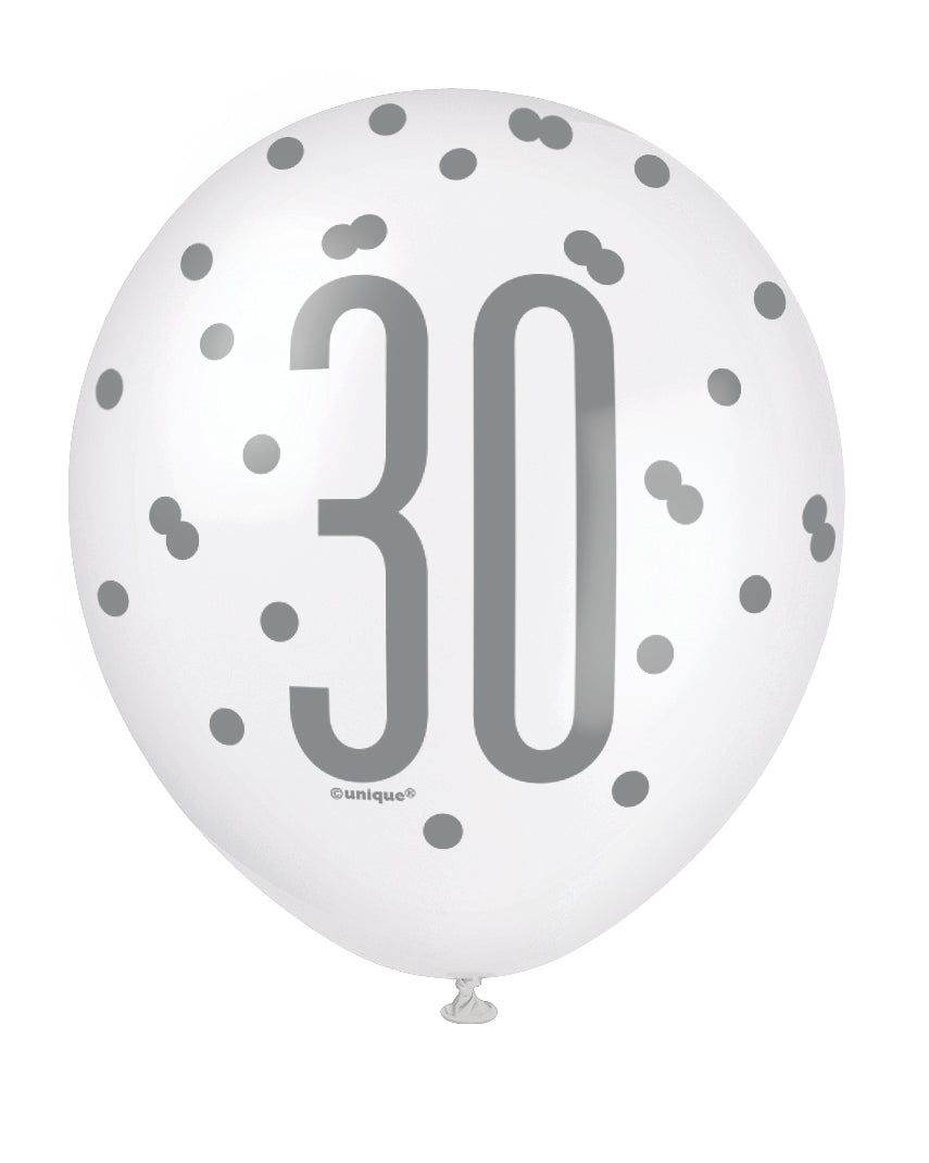 Pink Glitz 30th Birthday Latex Balloons 6pk