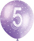 Pearlised Latex Assorted Number 5 Birthday Balloons, Pack of 5