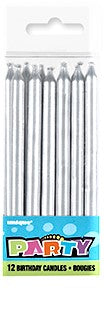 Metallic Silver Cake Candles 12pk