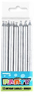 Metallic Silver Cake Candles 12pk
