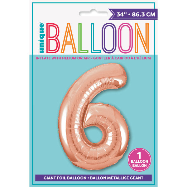 Rose Gold Number 6 Shaped Foil Balloon 34''