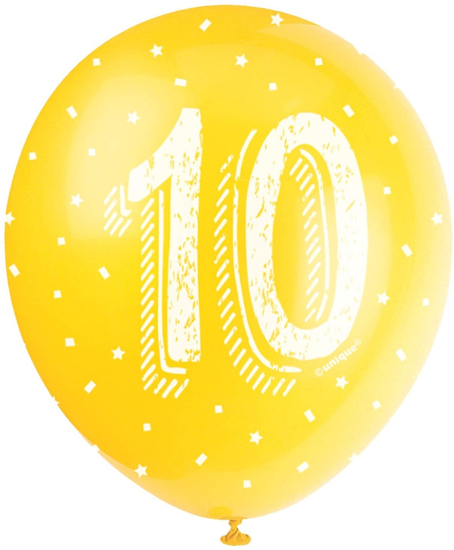 Pearlised Latex Assorted Number 10 Birthday Balloons, Pack of 5