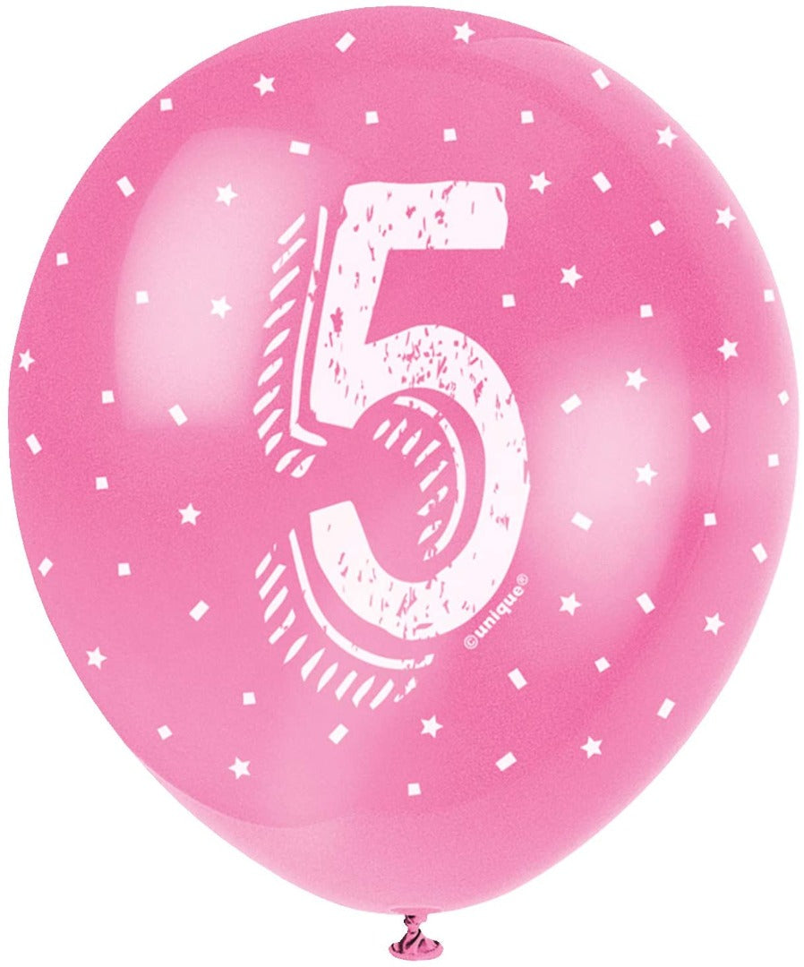 Pearlised Latex Assorted Number 5 Birthday Balloons, Pack of 5