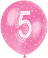 Pearlised Latex Assorted Number 5 Birthday Balloons, Pack of 5