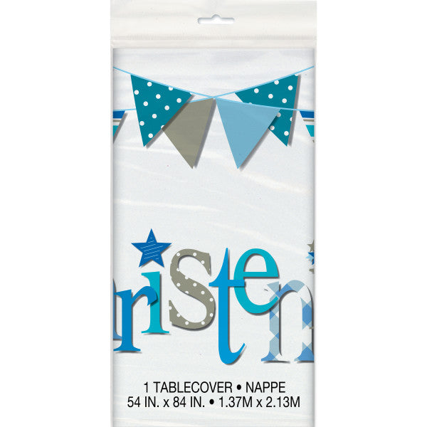 Plastic Blue Bunting Christening Tablecloth, 7ft X 4.5ft