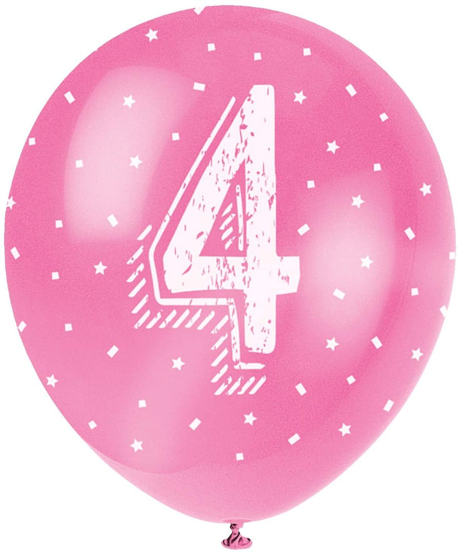 Pearlised Latex Assorted Number 4 Birthday Balloons, Pack of 5