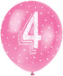 Pearlised Latex Assorted Number 4 Birthday Balloons, Pack of 5