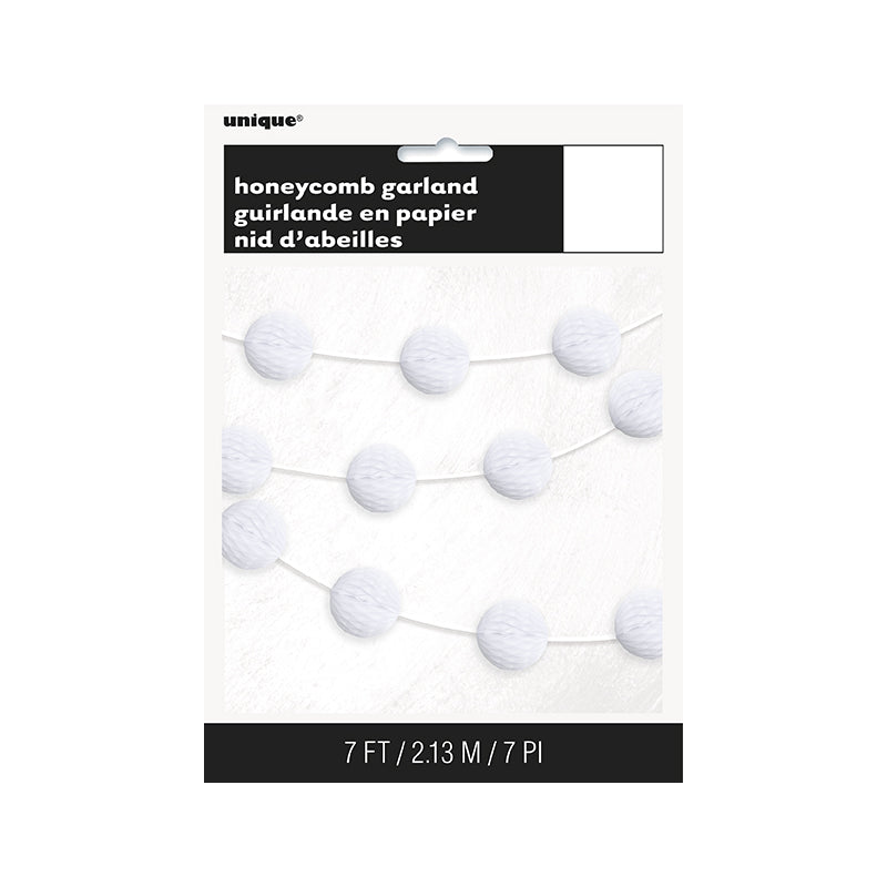 WHITE MINI HONEYCOMB BALL GARLAND 7FT