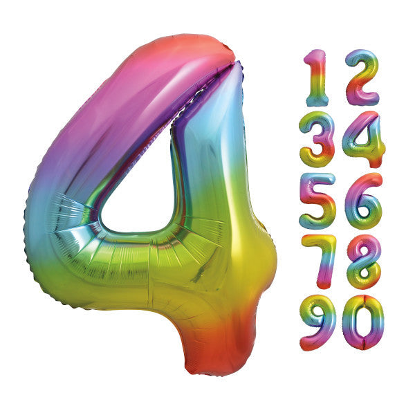 Rainbow Number 4 Shaped Foil Balloon 34'',