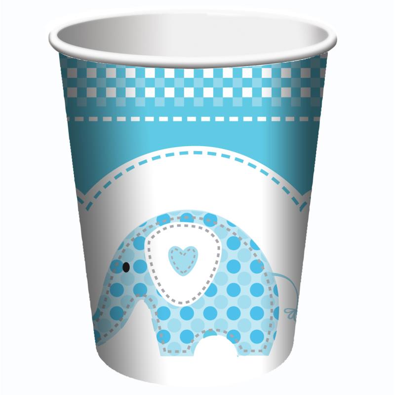 CHRISTENING BLUE ELEPHANT CUP 9OZ 8PK