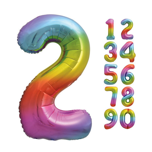 Rainbow Number 2 Shaped Foil Balloon 34'',