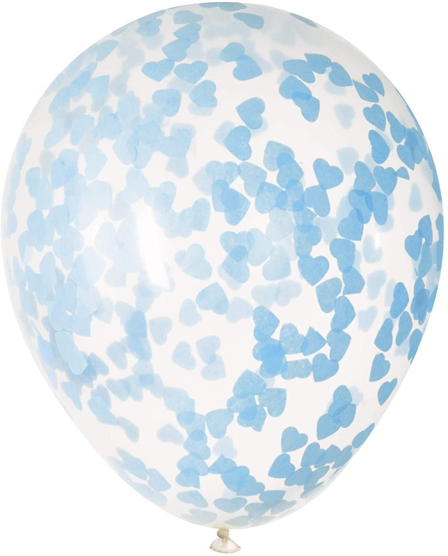 Clear Latex Balloons with Blue Heart Confetti 16'', 5ct