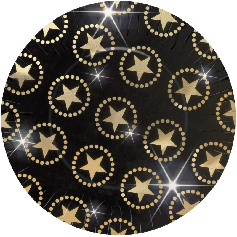 HOLLYWOOD GOLD STARS METALLIC PLATES 26.6CM 8PK