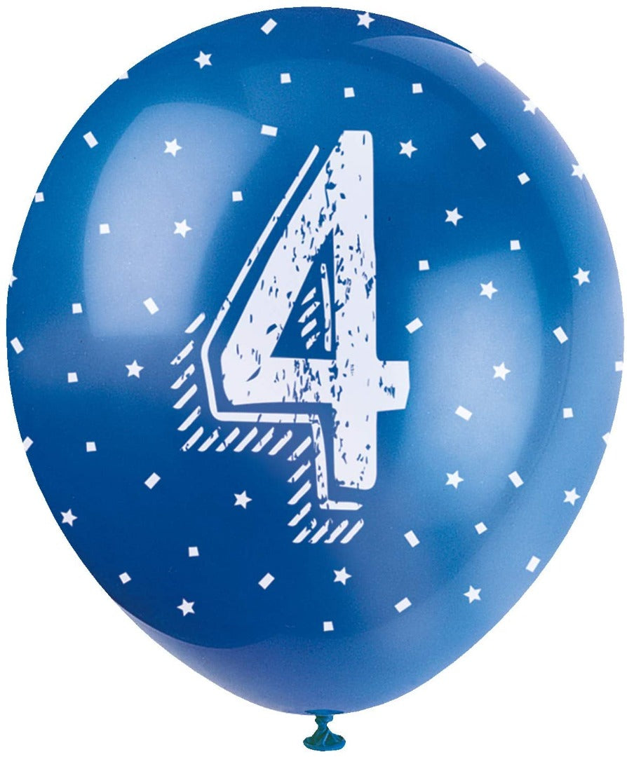 Pearlised Latex Assorted Number 4 Birthday Balloons, Pack of 5