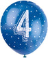 Pearlised Latex Assorted Number 4 Birthday Balloons, Pack of 5