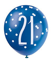 Blue Glitz 21st Birthday Latex Balloons 6pk