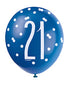 Blue Glitz 21st Birthday Latex Balloons 6pk