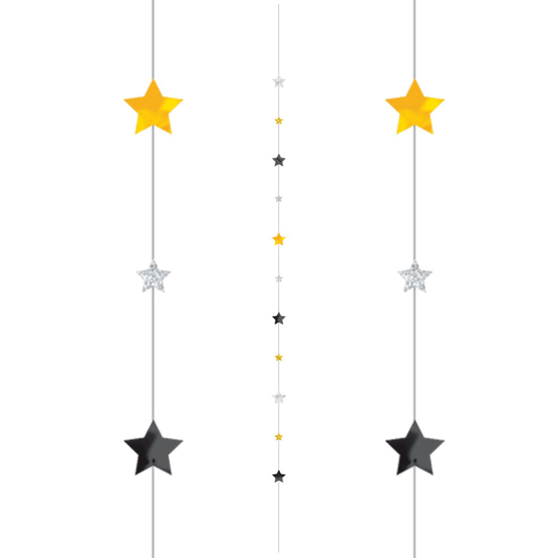 Stars Black/Silver/Gold Balloon Fun Strings 1.82m