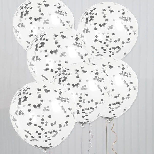 Clear Latex Balloons with Black Confetti 12'', 6ct