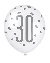 Blue 30th Birthday Balloons, Pack of 6