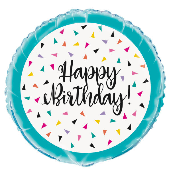 Triangle Confetti Birthday Round Foil Balloon 18''