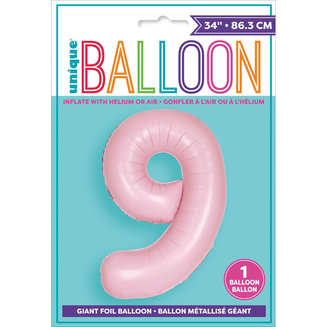 Matte Lovely Pink Number 9 Shaped Foil Balloon 34''