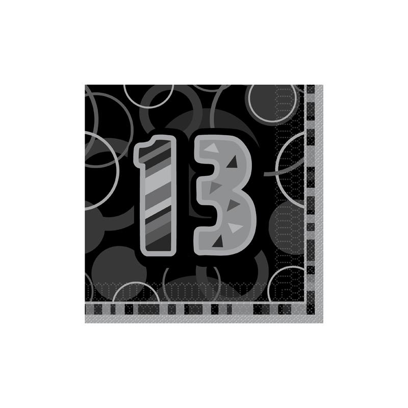 13TH BIRTHDAY NAPKINS BLACK GLITZ (16PK)